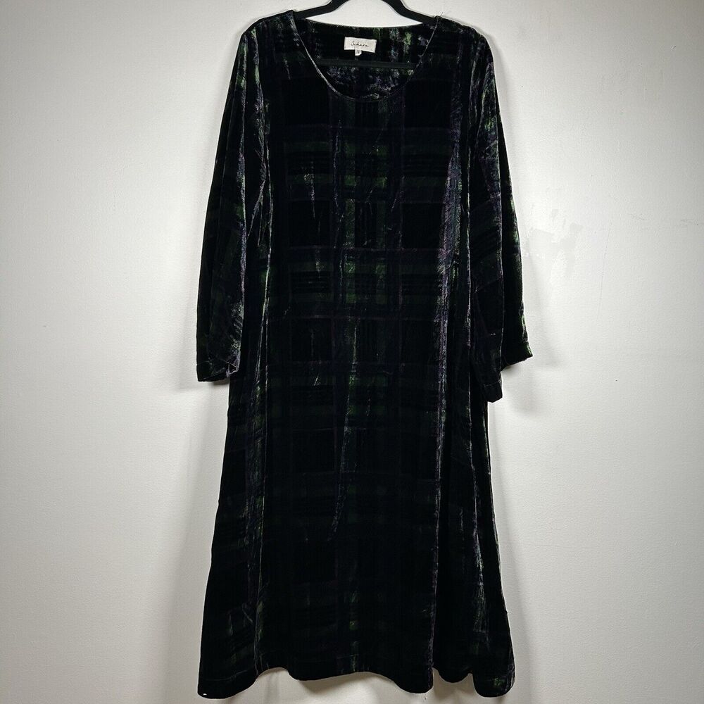 Sahara Velvet Jersey Dress Lagenlook Green Purple Tartan Check Size 3 US 10-12